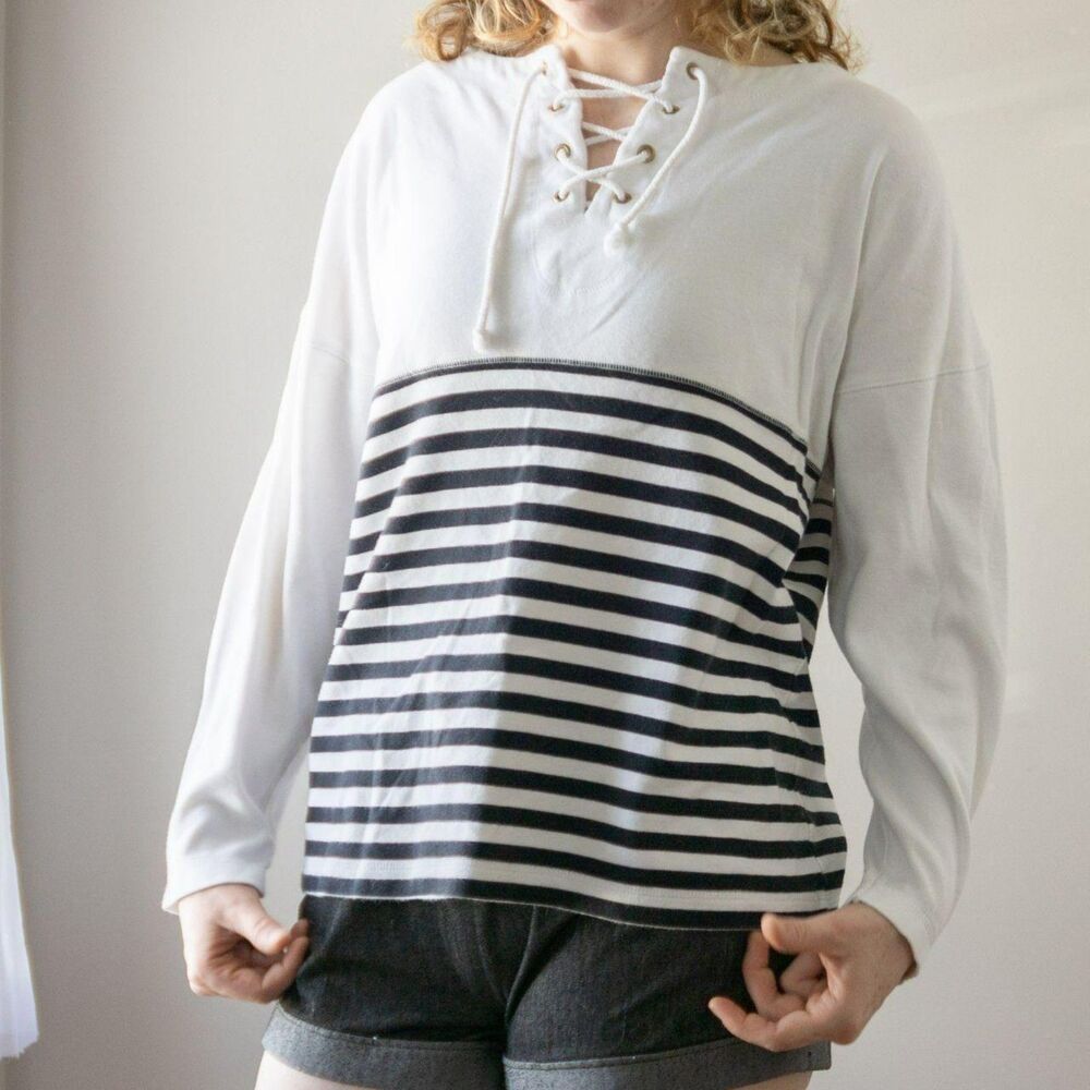 Vintage Coastal Vacation Beach White striped Women's nautical shirt